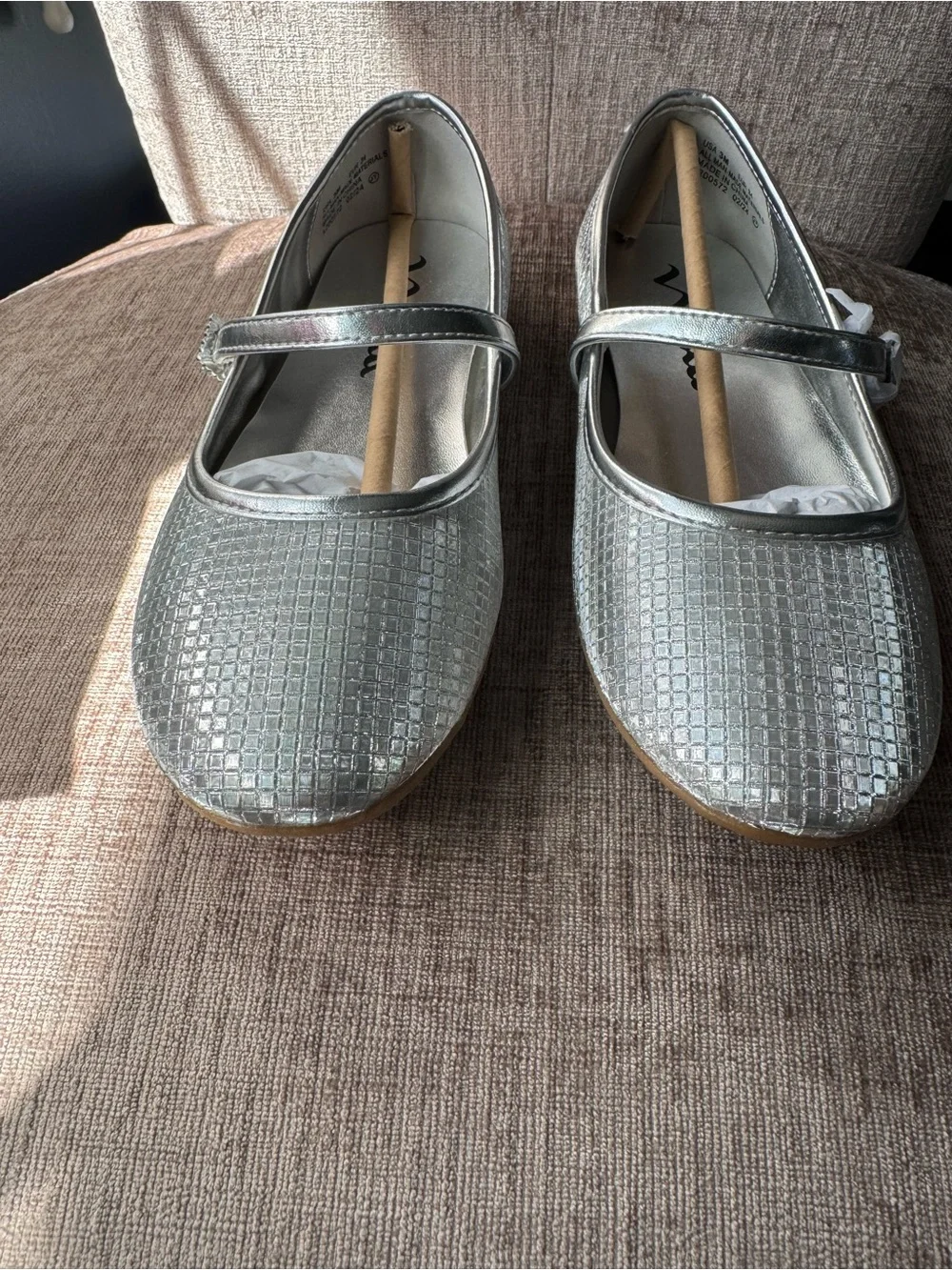 Nina Silver Mary Jane Dress Flats with Textured Grid